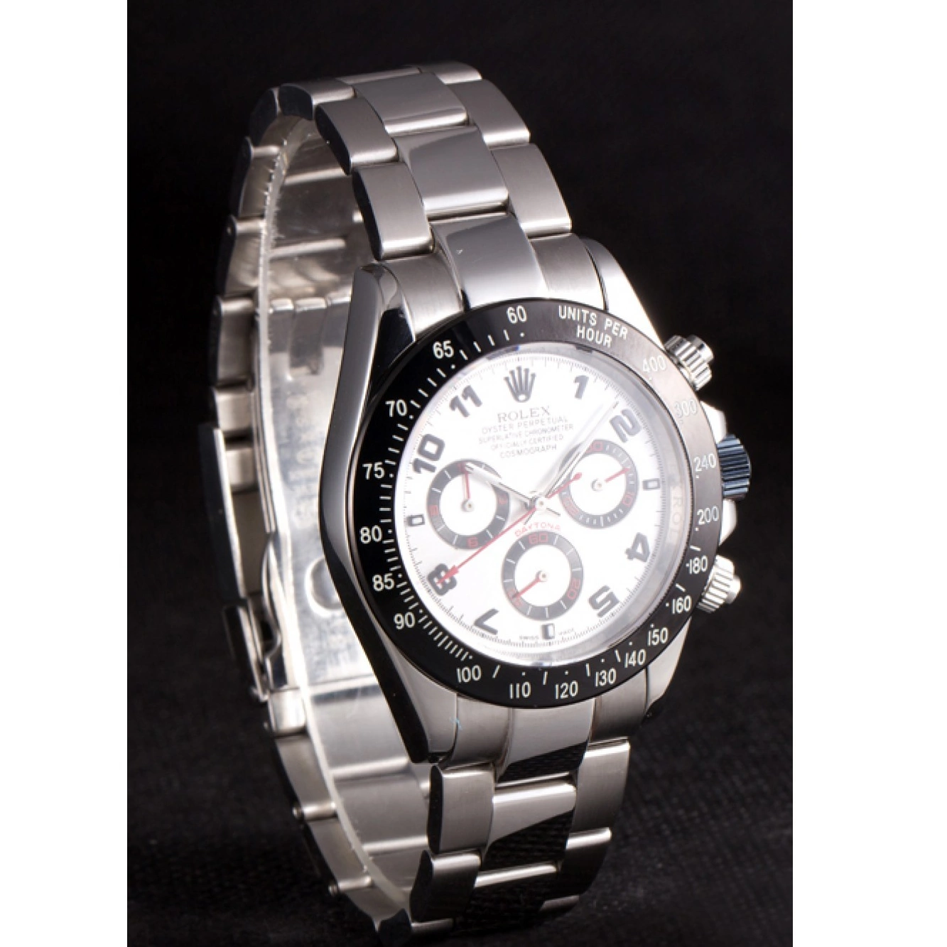 Aaa replica Stainless Rolex Silver Dial Enameled Steel Black Daytona 0726